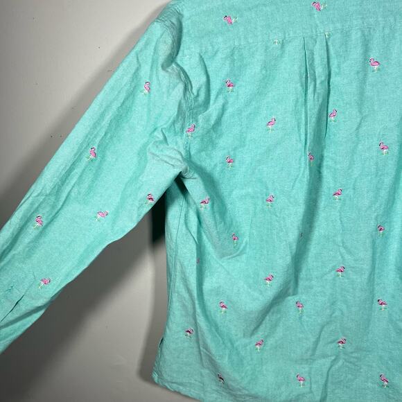 Chubbies Mens Popover Shirt Small Mint Green Embroidered Flamingo Long Sleeve - Picture 5 of 9